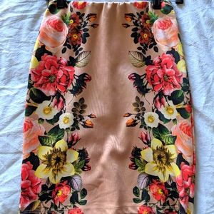 Floral and Nude Fitted Skirt
